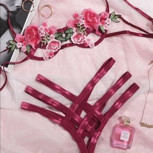 Pink, flower 2piece lingerie set